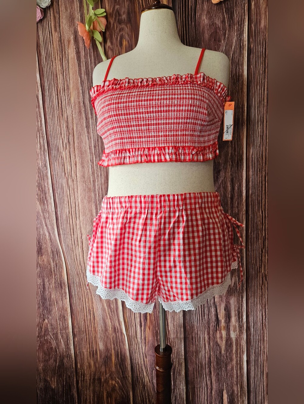 NWT Colsie Gingham Bralette And Shorts Set Plus Size 2X